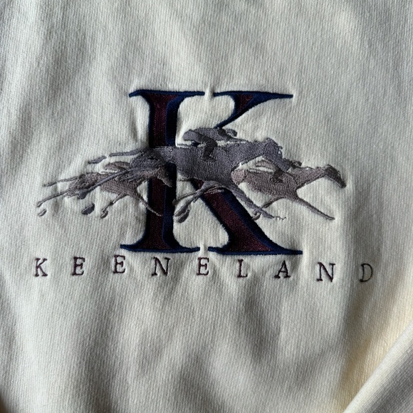 Vintage Keeneland Horse Racing Fleece Pullover Womens Small Yellow Long Sleeve - Picture 4 of 10